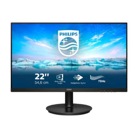 Philips | LCD monitor | 222V8LA/00 | 21.5 inch (54.6 cm) " | VA | FHD | 16:9 | 75 Hz | 4 ms | 1920 x 1080 pixels | 250 cd/m² | Headphone out | HDMI ports quantity 1 | Black - Image 2