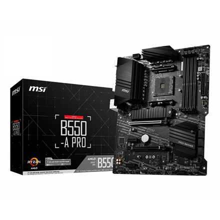 MSI | B550-A PRO | Processor family AMD | Processor socket AM4 | DDR4 DIMM | Memory slots 4 | Supported hard disk drive interfaces SATA, M.2 | Number of SATA connectors 6 | Chipset AMD B550 | ATX - Image 2