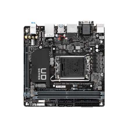 Gigabyte | H610I DDR4 1.0 M/B | Processor family Intel | Processor socket LGA1700 | DDR4 DIMM | Memory slots 2 | Supported hard disk drive interfaces SATA, M.2 | Number of SATA connectors 4 | Chipset Intel H610 Express | Mini-ITX - Image 3