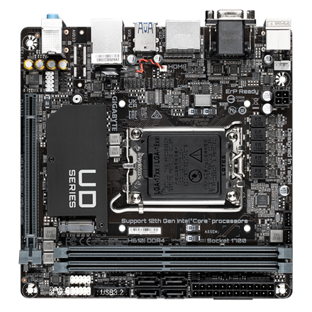 Gigabyte | H610I DDR4 1.0 M/B | Processor family Intel | Processor socket LGA1700 | DDR4 DIMM | Memory slots 2 | Supported hard disk drive interfaces SATA, M.2 | Number of SATA connectors 4 | Chipset Intel H610 Express | Mini-ITX - Image 4