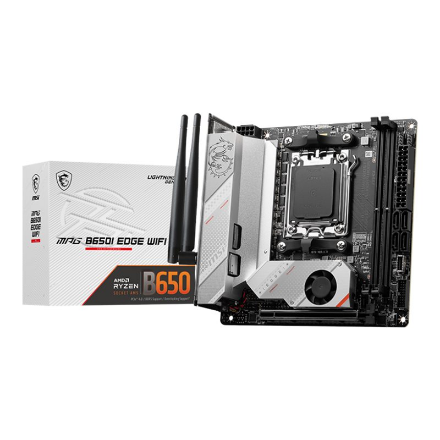 MSI | MPG B650I EDGE WIFI | Processor family AMD | Processor socket AM5 | DDR5 DIMM | Memory slots 2 | Supported hard disk drive interfaces SATA, M.2 | Number of SATA connectors 4 | Chipset AMD B650 | Mini-ITX - Image 6