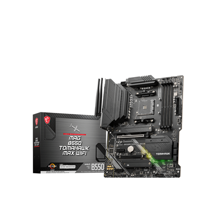 MSI | MAG B550 TOMAHAWK MAX WIFI | Processor family AMD | Processor socket AM4 | DDR4 DIMM | Memory slots 4 | Supported hard disk drive interfaces SATA, M.2 | Number of SATA connectors 6 | Chipset AMD B550 | ATX - Image 2