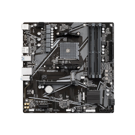 Gigabyte | B550M K 1.0 M/B | Processor family AMD | Processor socket AM4 | DDR4 DIMM | Memory slots 4 | Supported hard disk drive interfaces SATA, M.2 | Number of SATA connectors 4 | Chipset AMD B550 | Micro ATX - Image 3