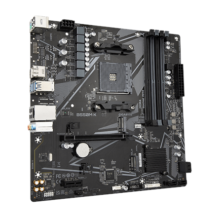 Gigabyte | B550M K 1.0 M/B | Processor family AMD | Processor socket AM4 | DDR4 DIMM | Memory slots 4 | Supported hard disk drive interfaces SATA, M.2 | Number of SATA connectors 4 | Chipset AMD B550 | Micro ATX - Image 6