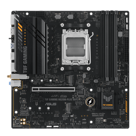 Asus | TUF GAMING A620M-PLUS WIFI | Processor family AMD | Processor socket AM5 | DDR5 DIMM | Memory slots 4 | Supported hard disk drive interfaces SATA, M.2 | Number of SATA connectors 4 | Chipset AMD A620 | Micro-ATX - Image 2