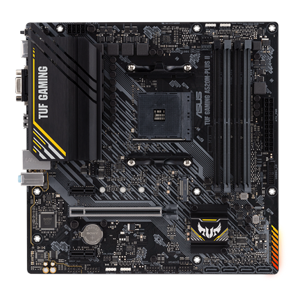 Asus | TUF GAMING A520M-PLUS II | Processor family AMD | Processor socket AM4 | DDR4 DIMM | Memory slots 4 | Supported hard disk drive interfaces SATA, M.2 | Number of SATA connectors 4 | Chipset AMD A520 | Micro ATX - Image 2