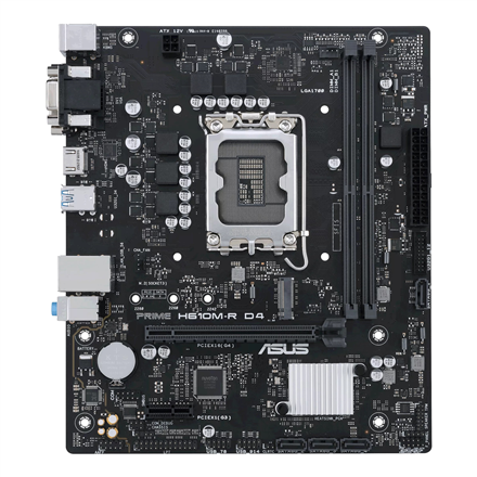 Asus | PRIME H610M-R D4-SI | Processor family Intel | Processor socket LGA1700 | DDR4 DIMM | Memory slots 2 | Supported hard disk drive interfaces SATA, M.2 | Number of SATA connectors 4 | Chipset Intel H610 | Mic-ATX - Image 2