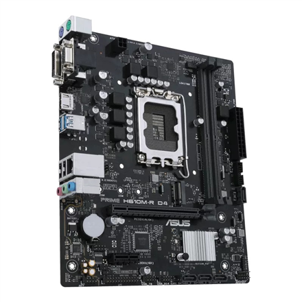 Asus | PRIME H610M-R D4-SI | Processor family Intel | Processor socket LGA1700 | DDR4 DIMM | Memory slots 2 | Supported hard disk drive interfaces SATA, M.2 | Number of SATA connectors 4 | Chipset Intel H610 | Mic-ATX - Image 5