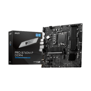 MSI | PRO B760M-P DDR4 | Processor family Intel | Processor socket LGA1700 | DDR4 DIMM | Memory slots 4 | Supported hard disk drive interfaces SATA, M.2 | Number of SATA connectors 4 | Chipset Intel B760 | mATX