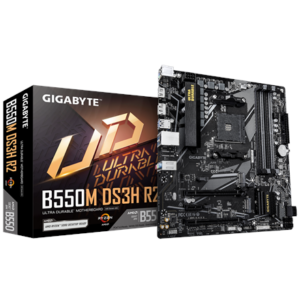 Gigabyte B550M DS3H R2 | Processor family AMD | Processor socket AM4 | DDR4 DIMM | Supported hard disk drive interfaces SATA, M.2 | Number of SATA connectors 4