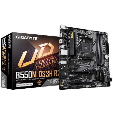 Gigabyte B550M DS3H R2 | Processor family AMD | Processor socket AM4 | DDR4 DIMM | Supported hard disk drive interfaces SATA, M.2 | Number of SATA connectors 4 - Image 2