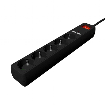 EnerGenie Extension Cord with USB Charger, 5 outlets, 1.5 m, Black | SPG5-U2-5-02 - Image 2