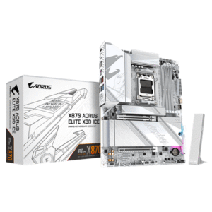 Gigabyte X870 AORUS ELITE X3D ICE | Processor family AMD | Processor socket AM5 | DDR5 | Supported hard disk drive interfaces SATA, M.2 | Number of SATA connectors 4