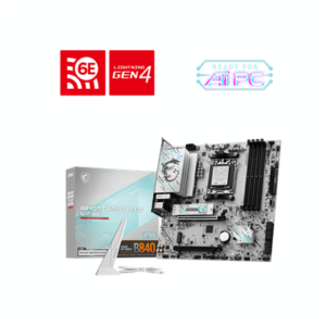 MSI B840M GAMING PLUS WIFI6E | Processor family AMD | Processor socket AM5 | DDR5 | Supported hard disk drive interfaces SATA, M.2 | Number of SATA connectors 4