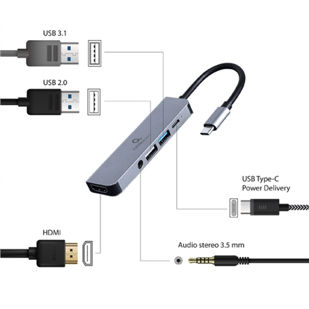 Cablexpert USB Type-C 5-in-1 multi-port adapter (Hub + HDMI + PD + stereo audio) | A-CM-COMBO5-02 - Image 4