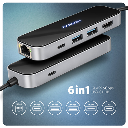 AXAGON USB-C 5Gbps GLASS 6in1 Hub | HMC-6GLN - Image 3