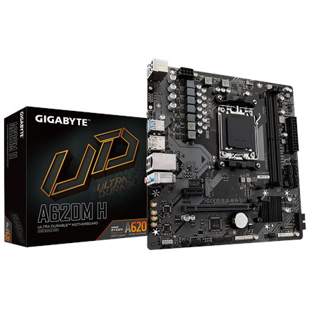 Gigabyte | A620M H 1.0 M/B | Processor family AMD | Processor socket AM5 | DDR5 DIMM | Memory slots 2 | Supported hard disk drive interfaces SATA, M.2 | Number of SATA connectors 4 | Chipset AMD A620 | Micro ATX - Image 2