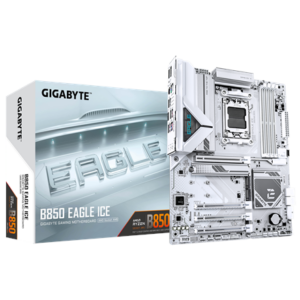 Gigabyte B850 EAGLE ICE | Processor family AMD | Processor socket AM5 | DDR5 | Supported hard disk drive interfaces SATA, M.2 | Number of SATA connectors 4