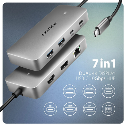 AXAGON USB-C 10Gbps DUAL 4K DISPLAY 7in1 hub | HMC-CUB83X2 - Image 3