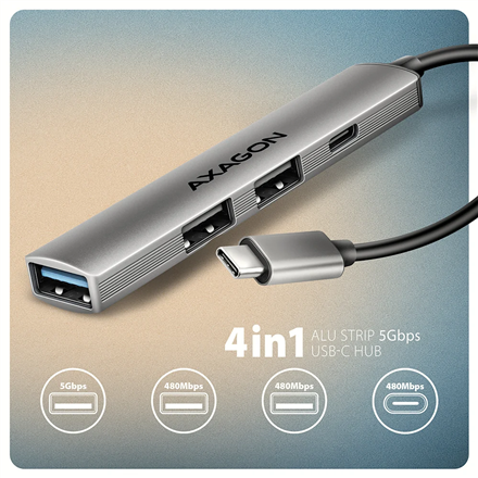 AXAGON ALU STRIP USB-C 4 port hub | HUE-STC - Image 3