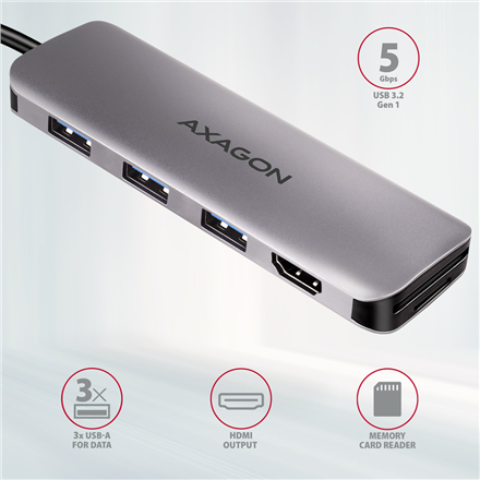 AXAGON SuperSpeed USB-C COMBO 5in1 hub | HMC-HCR3A - Image 3
