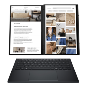 Asus | Zenbook Duo UX8406CA-QL287W | Inkwell Gray | 14 " | OLED | Touchscreen | FHD | 1920 x 1200 pixels | Intel Core Ultra 7 | 255H | 16 GB | LPDDR5X | Solid-state drive capacity 1000 GB | Intel Arc Graphics | Windows 11 Home | 802.11be | Bluetooth version 5.4 | Keyboard language US international | Keyboard backlit | Warranty 24 month(s) | Battery warranty 12 month(s)