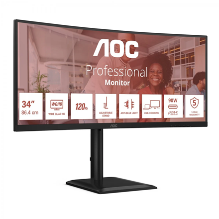 AOC CU34E4CV | 34 " | VA | 21:9 | 120 Hz | 4 ms | 3440 x 1440 pixels | HDMI ports quantity 2 | Black - Image 3
