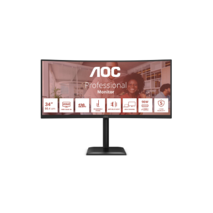 AOC CU34E4CV | 34 " | VA | 21:9 | 120 Hz | 4 ms | 3440 x 1440 pixels | HDMI ports quantity 2 | Black - Image 2