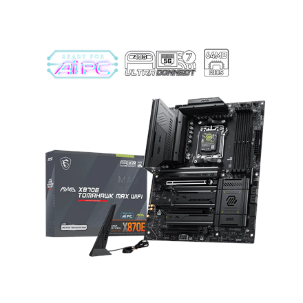 MSI MAG X870E TOMAHAWK MAX WIFI | Processor family AMD | Processor socket AM5 | DDR5 | Supported hard disk drive interfaces SATA, M.2 | Number of SATA connectors 4 - Image 6