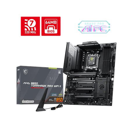 MSI MAG B850 TOMAHAWK MAX WIFI II | Processor family AMD | Processor socket AM5 | DDR5 | Supported hard disk drive interfaces SATA, M.2 | Number of SATA connectors 4 - Image 6