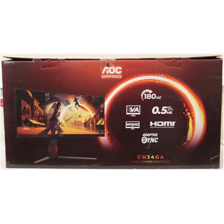 SALE OUT. AOC CU34G4 Curved 34" 3440x1440/21:9/1ms HDMI, DisplayPort, USB, Audio out | AOC CU34G4 | 34 " | Fast VA | UWQHD | 21:9 | 180 Hz | 1 ms | 3440 x 1440 pixels | 300 cd/m² | HDMI ports quantity 2 | Black | Warranty 36 month(s) | DAMAGED PACKAGING - Image 2