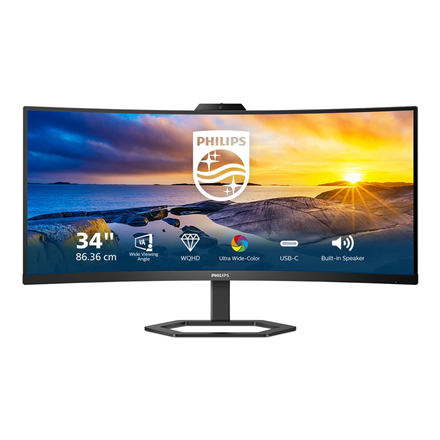 Philips | Monitor with Windows Hello Webcam | 34E1C5600HE/00 | 34 " | VA | 21:9 | 100 Hz | 4 ms | 3440 x 1440 pixels | 300 cd/m² | HDMI ports quantity 1 | Black | Warranty 36 month(s) - Image 2