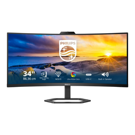 Philips | Monitor with Windows Hello Webcam | 34E1C5600HE/00 | 34 " | VA | 21:9 | 100 Hz | 4 ms | 3440 x 1440 pixels | 300 cd/m² | HDMI ports quantity 1 | Black | Warranty 36 month(s) - Image 3