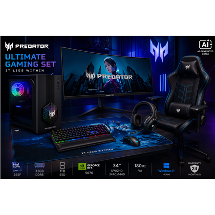 Acer Ultimate Gaming Set | Orion 3000 + X34 V3 + PGC371 + Aethon 700 + Galea 550 + Cestus 333 + PMP470 | Desktop | Tower | Intel Core Ultra 7 | 265F | 32 GB | DDR5 | 1000 GB | NVIDIA GeForce RTX 5070 | US | Windows 11 Home - Image 2